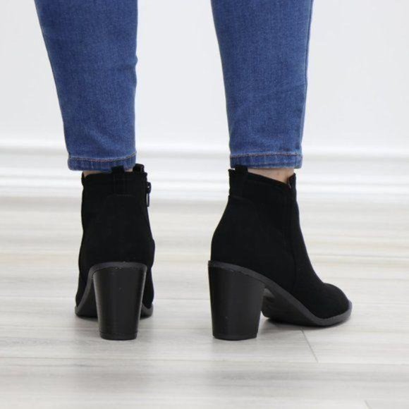 Black Perforated Design Ankle Heeled Boots - Picture 5 of 16